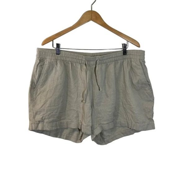 Old Navy Beige Linen Blend Shorts XL Elastic Waist Drawstring Pull On Nude Plain - Picture 1 of 5
